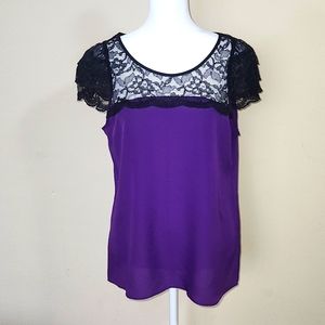 Express Purple Top with Black Lace in Size Small
